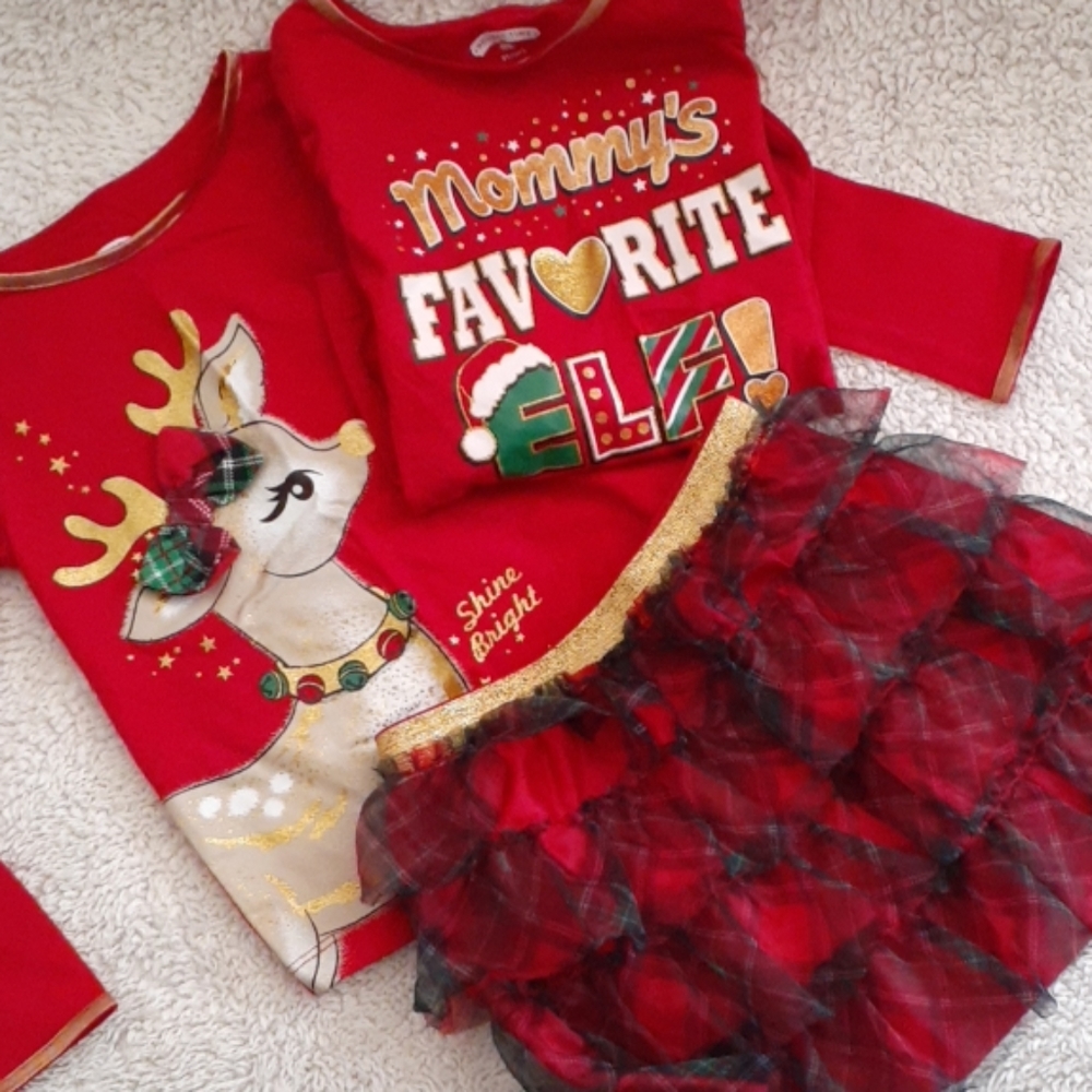2 nwot Christmas long sleeve  shirts and one skirt